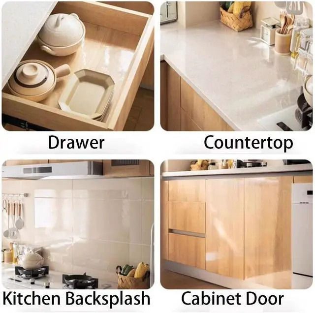 Alt view image 4 of 7 - Clear Peel and Stick Wallpaper, Self-Adhesive Kitchen Backsplash Wall Tile Protector, Oil Proof Waterproof Contact Paper for Kitchen Cabinets, Whiteboard, Shelf Drawer Liner (15.7" x 78.8")