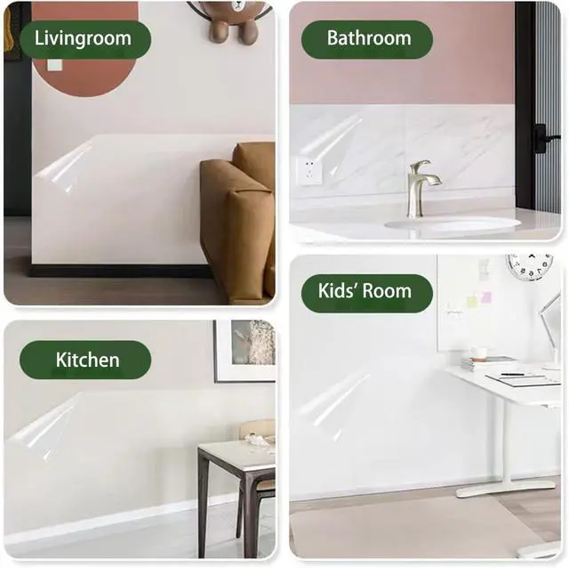 Alt view image 7 of 7 - Clear Peel and Stick Wallpaper, Self-Adhesive Kitchen Backsplash Wall Tile Protector, Oil Proof Waterproof Contact Paper for Kitchen Cabinets, Whiteboard, Shelf Drawer Liner (15.7" x 78.8")