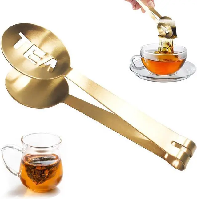 Main image of Gold Tea Bag Squeezer Tongs,Tea Tongs,Tea Bag Squeezer,Stainless Steel Tea,Round Tea Filter Clamp,Tea Bag Strainer Clip Holder for Gripping Tea Strainer Spoon for Ice Sugar Cubes Bar