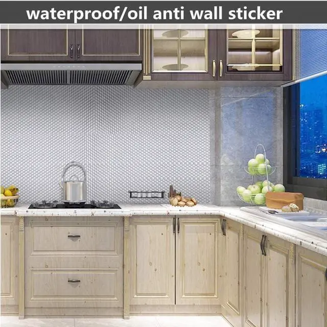 Alt view image 2 of 7 - ZODIFEVI Kitchen Backsplash Stickers,15.7X196.9 inch, Self Adhesive Drawer Liner Peel and Stick Foil Wallpaper Cabinets Shelf Sticker (0.4M5M, Cube Texture-Silver)