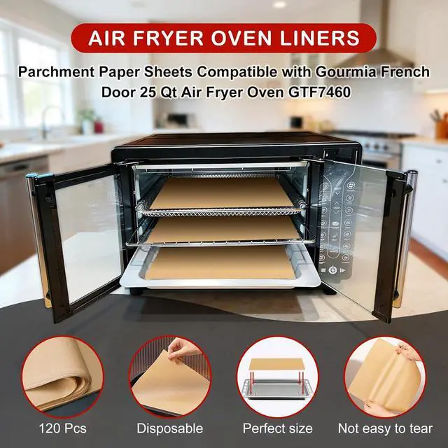 Alt view image 2 of 7 - 120Pcs Air Fryer Parchment Paper Liners Compatible with Gourmia GTF7460 Toaster Oven Air Fryer Combo, Disposable Nonstick Airfryer Paper Sheets Oven Liner for Gourmia French Door Air Fryer Accessories
