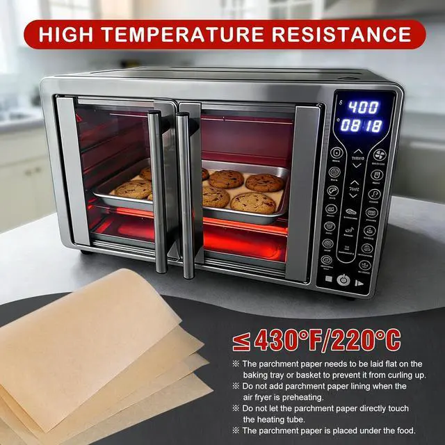 Alt view image 5 of 7 - 120Pcs Air Fryer Parchment Paper Liners Compatible with Gourmia GTF7460 Toaster Oven Air Fryer Combo, Disposable Nonstick Airfryer Paper Sheets Oven Liner for Gourmia French Door Air Fryer Accessories