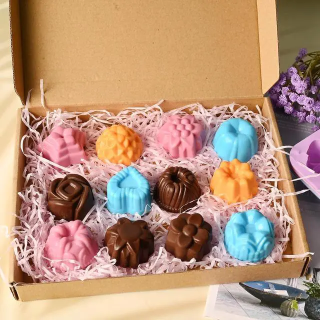Alt view image 6 of 6 - Sakolla 3 Pack Flower Molds Silicone, 12 Cavities Different Shapes Silicone Molds for Chocolate, Cupcake, Candy, Jelly, Ice Cube, Muffin (Pink, Purple, Blue)
