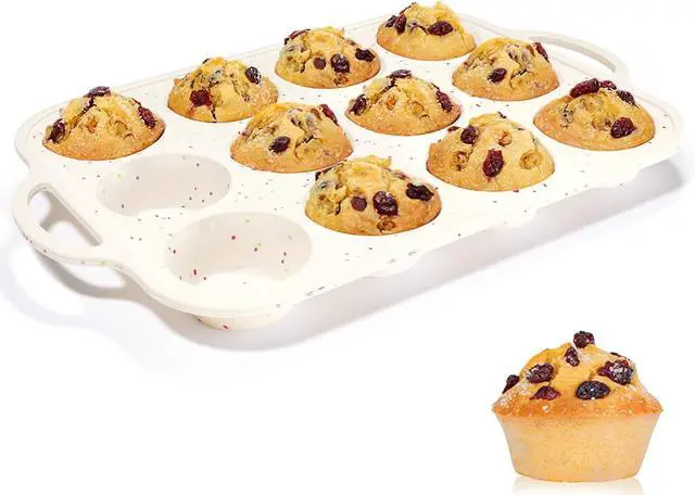 Main image of Silicone Muffin Pan for Baking with Metal Reinforced Frame, Cupcake Pan | Regular Size 2.8 Inch, with Handle 12 Cups Nonstick, BPA Free, Muffin Tray for Baking 1 Pack Confetti
