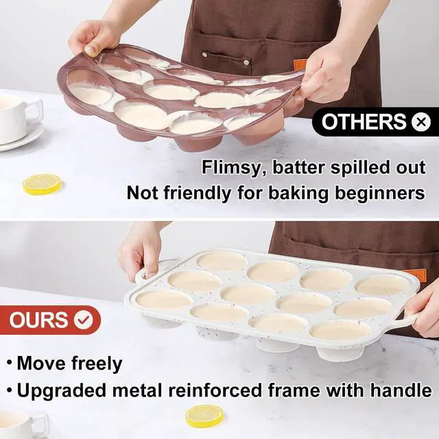 Alt view image 2 of 7 - Silicone Muffin Pan for Baking with Metal Reinforced Frame, Cupcake Pan | Regular Size 2.8 Inch, with Handle 12 Cups Nonstick, BPA Free, Muffin Tray for Baking 1 Pack Confetti