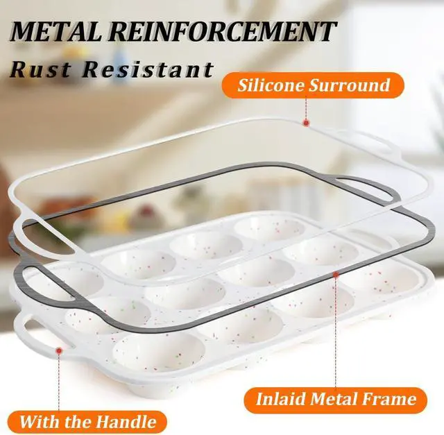 Alt view image 4 of 7 - Silicone Muffin Pan for Baking with Metal Reinforced Frame, Cupcake Pan | Regular Size 2.8 Inch, with Handle 12 Cups Nonstick, BPA Free, Muffin Tray for Baking 1 Pack Confetti
