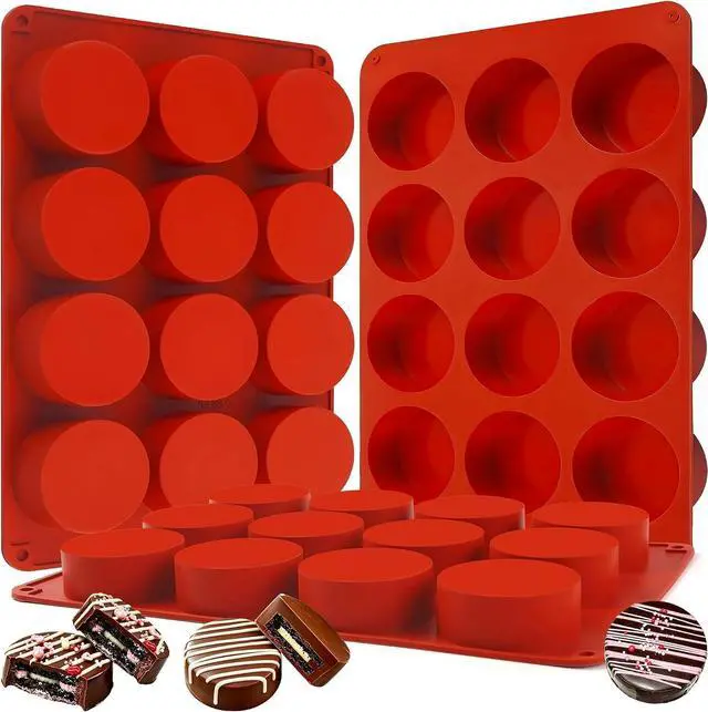 Main image of 3Pcs Chocolate Cover Cookie Silicone Molds, 12-Cavity Round Cylinder Silicone Chocolate Cover Cookie Mold, Non-Stick Baking Mold for Mini Cakes, Jelly, Candy