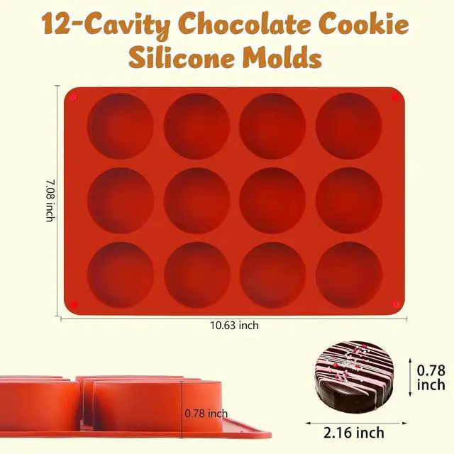 Alt view image 2 of 7 - 3Pcs Chocolate Cover Cookie Silicone Molds, 12-Cavity Round Cylinder Silicone Chocolate Cover Cookie Mold, Non-Stick Baking Mold for Mini Cakes, Jelly, Candy