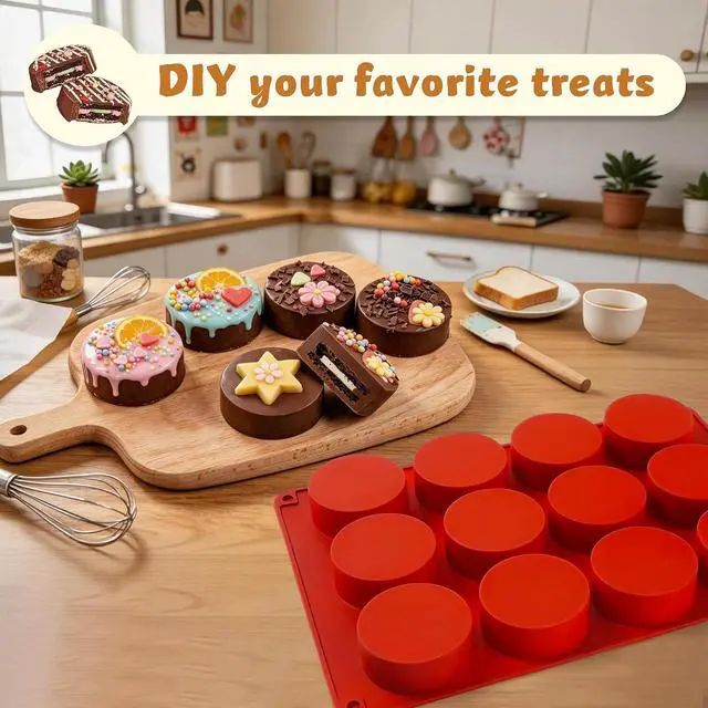 Alt view image 3 of 7 - 3Pcs Chocolate Cover Cookie Silicone Molds, 12-Cavity Round Cylinder Silicone Chocolate Cover Cookie Mold, Non-Stick Baking Mold for Mini Cakes, Jelly, Candy