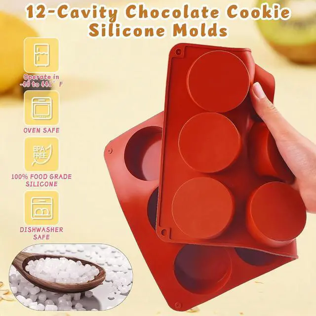Alt view image 4 of 7 - 3Pcs Chocolate Cover Cookie Silicone Molds, 12-Cavity Round Cylinder Silicone Chocolate Cover Cookie Mold, Non-Stick Baking Mold for Mini Cakes, Jelly, Candy