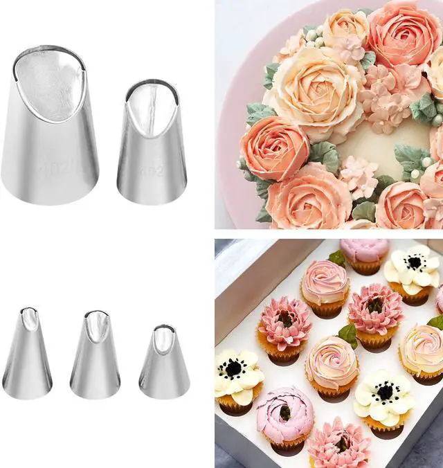 Alt view image 7 of 7 - Dr.Pedi 5 Pieces Rose Flower Piping Tips Set Cake Decorating Tips Icing Piping Nozzles Set Cupcake Decorating Kit Cupcake Pastry Tool
