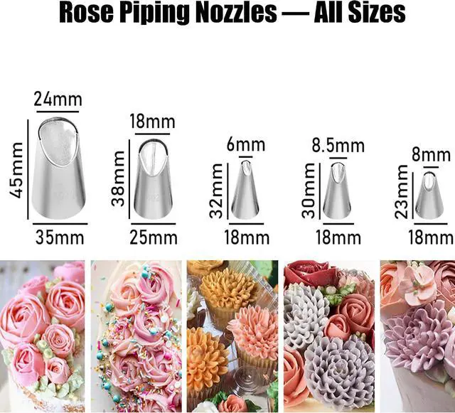 Alt view image 4 of 7 - Dr.Pedi 5 Pieces Rose Flower Piping Tips Set Cake Decorating Tips Icing Piping Nozzles Set Cupcake Decorating Kit Cupcake Pastry Tool