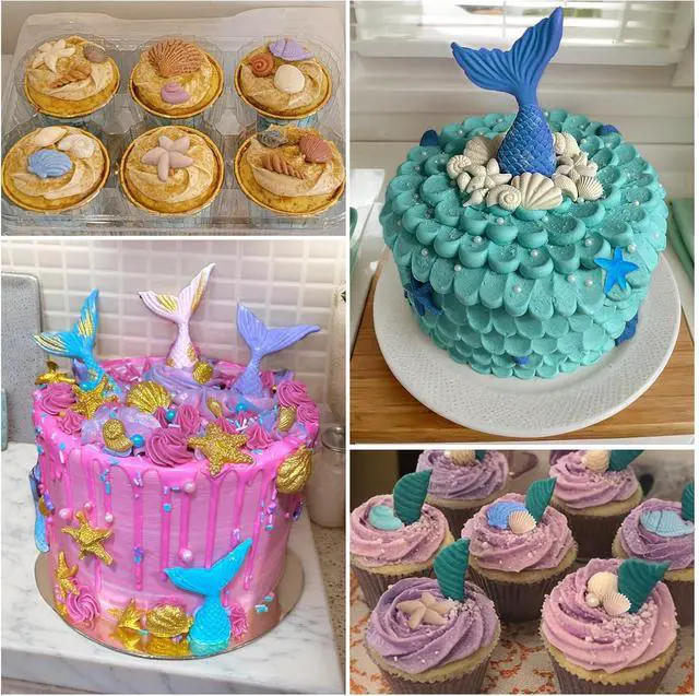 Alt view image 2 of 7 - 3 Pcs Marine Theme Silicone Molds, Fondant Cake Mold Seashell Starfish Conch Silicone Baking Mold Mermaid Tail Clay Molds for Cupcake Cake Decoration Chocolate Candy DIY Crafts Roxjaejae