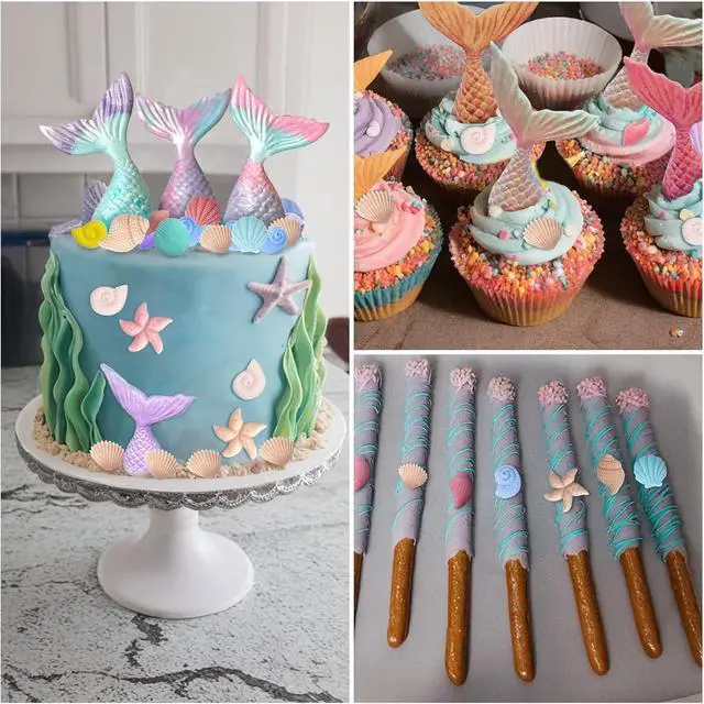 Alt view image 4 of 7 - 3 Pcs Marine Theme Silicone Molds, Fondant Cake Mold Seashell Starfish Conch Silicone Baking Mold Mermaid Tail Clay Molds for Cupcake Cake Decoration Chocolate Candy DIY Crafts Roxjaejae