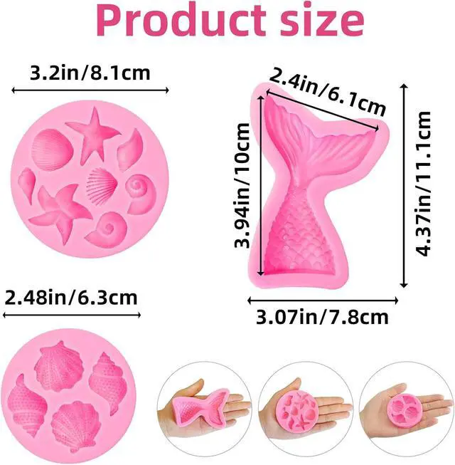 Alt view image 7 of 7 - 3 Pcs Marine Theme Silicone Molds, Fondant Cake Mold Seashell Starfish Conch Silicone Baking Mold Mermaid Tail Clay Molds for Cupcake Cake Decoration Chocolate Candy DIY Crafts Roxjaejae