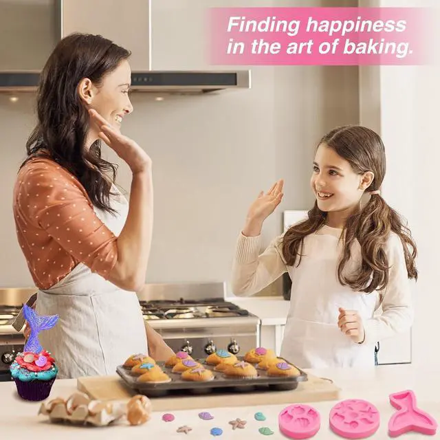 Alt view image 6 of 7 - 3 Pcs Marine Theme Silicone Molds, Fondant Cake Mold Seashell Starfish Conch Silicone Baking Mold Mermaid Tail Clay Molds for Cupcake Cake Decoration Chocolate Candy DIY Crafts Roxjaejae