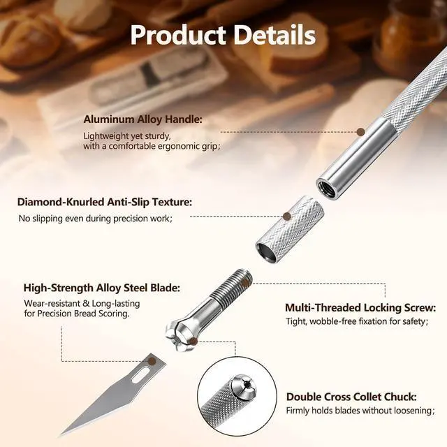 Alt view image 5 of 7 - 2 Pcs Bread Lame Sourdough Scoring Tool for Bread Baking Bread Scorer Dough Scoring Tool for Homemade Sourdough Bread Scoring Tool Set with 10 Replacement Blades & 1 Storage Case