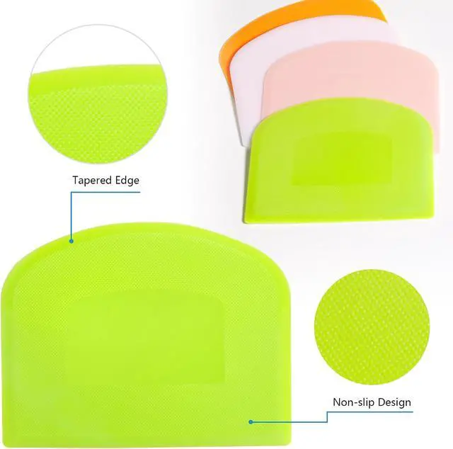 Alt view image 2 of 7 - Dough Scraper Bench Scraper for Baking, 4 PCs BPA Free PE Plastic Flexible Bowl Scraper, Food-safe Plastic Dough Cutter for Bread Cake Dough Fondant Icing (White, Green, Orange, Pink)