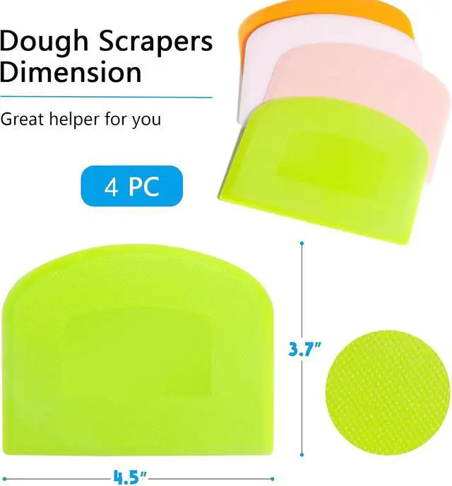 Alt view image 5 of 7 - Dough Scraper Bench Scraper for Baking, 4 PCs BPA Free PE Plastic Flexible Bowl Scraper, Food-safe Plastic Dough Cutter for Bread Cake Dough Fondant Icing (White, Green, Orange, Pink)