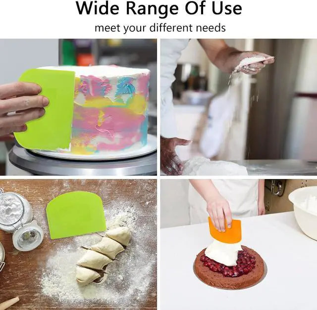Alt view image 7 of 7 - Dough Scraper Bench Scraper for Baking, 4 PCs BPA Free PE Plastic Flexible Bowl Scraper, Food-safe Plastic Dough Cutter for Bread Cake Dough Fondant Icing (White, Green, Orange, Pink)