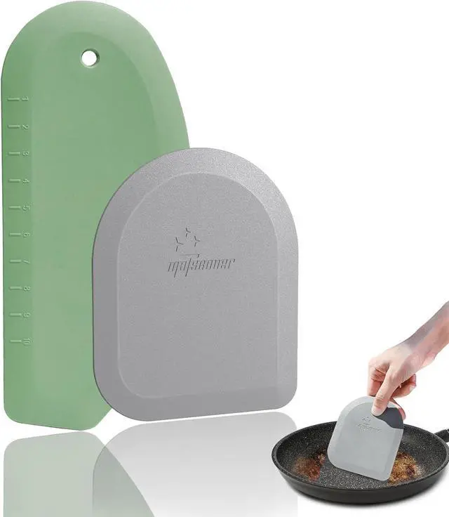 Main image of Bowl Scraper Dough Scraper Tool, 2PCS Silicone Bench Scraper for Kitchen | Bench Scraper for Baking, Kitchen Pastry Scraper for Bread, Cake, cheese, Cream, Honey, Food Scraper with Curved Edge, Green