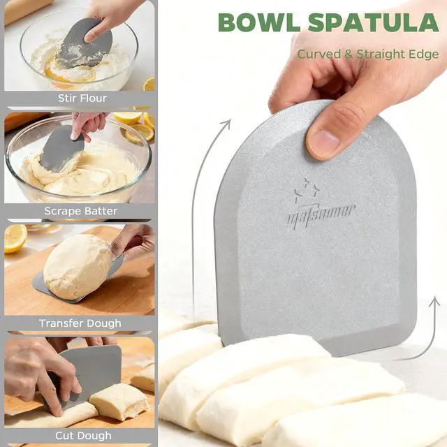 Alt view image 4 of 7 - Bowl Scraper Dough Scraper Tool, 2PCS Silicone Bench Scraper for Kitchen | Bench Scraper for Baking, Kitchen Pastry Scraper for Bread, Cake, cheese, Cream, Honey, Food Scraper with Curved Edge, Green