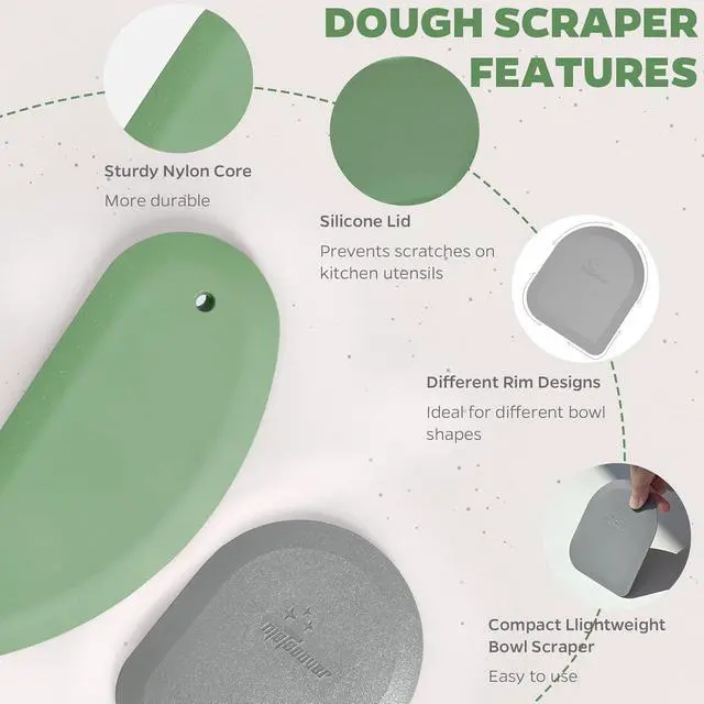 Alt view image 6 of 7 - Bowl Scraper Dough Scraper Tool, 2PCS Silicone Bench Scraper for Kitchen | Bench Scraper for Baking, Kitchen Pastry Scraper for Bread, Cake, cheese, Cream, Honey, Food Scraper with Curved Edge, Green