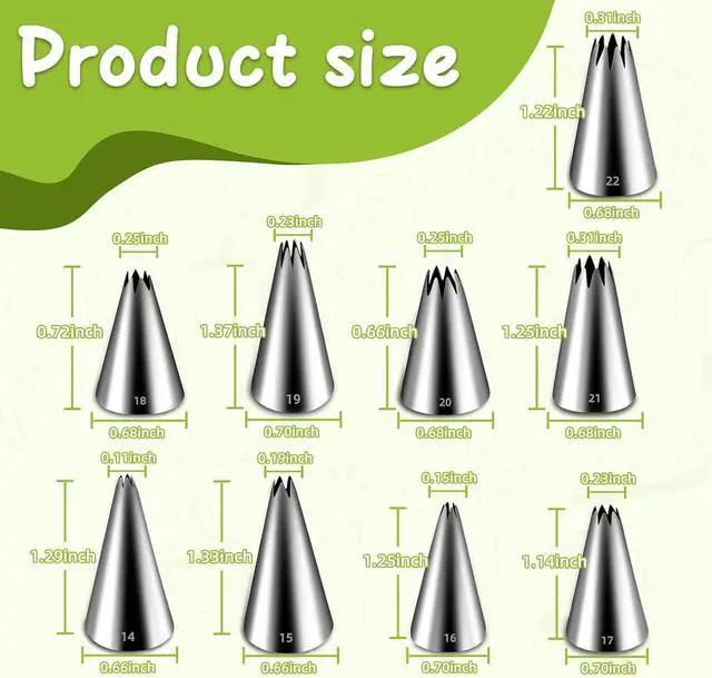 Alt view image 6 of 6 - Suuker Open Star Piping Tips Set, 9 Pieces, Small Size | French Star Tube, Stainless Steel, For Cupcakes Cakes Cookies, Frosting Nozzle Kit