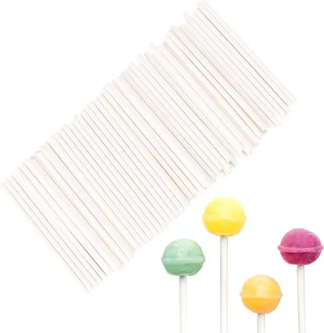 Main image of 100 Pcs White Lollipop Sticks 3 Inch Cake Pop Sticks Candy Sticks for Cake Pops Paper Lollipop Stick Sucker Sticks for Homemade Rainbow Candy Chocolate Cookie Cake Topper Dessert Treat Sticks