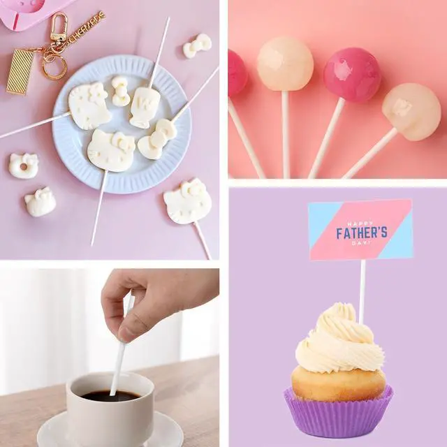 Alt view image 2 of 7 - 100 Pcs White Lollipop Sticks 3 Inch Cake Pop Sticks Candy Sticks for Cake Pops Paper Lollipop Stick Sucker Sticks for Homemade Rainbow Candy Chocolate Cookie Cake Topper Dessert Treat Sticks