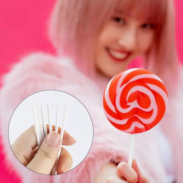 Alt view image 4 of 7 - 100 Pcs White Lollipop Sticks 3 Inch Cake Pop Sticks Candy Sticks for Cake Pops Paper Lollipop Stick Sucker Sticks for Homemade Rainbow Candy Chocolate Cookie Cake Topper Dessert Treat Sticks