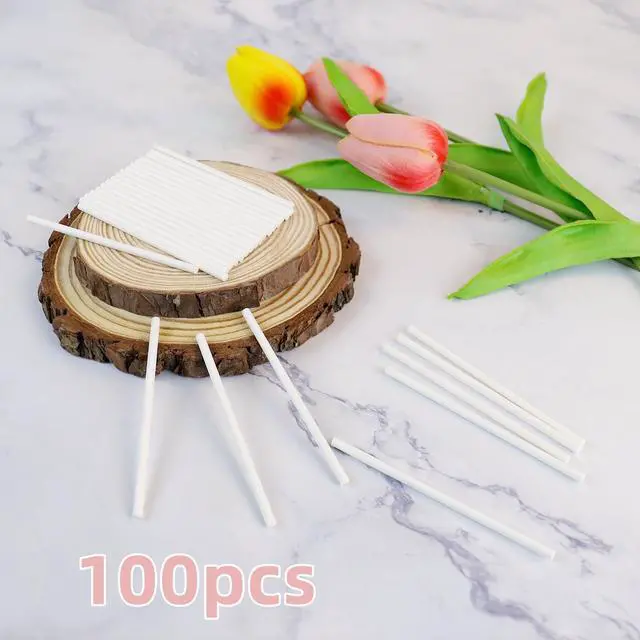 Alt view image 7 of 7 - 100 Pcs White Lollipop Sticks 3 Inch Cake Pop Sticks Candy Sticks for Cake Pops Paper Lollipop Stick Sucker Sticks for Homemade Rainbow Candy Chocolate Cookie Cake Topper Dessert Treat Sticks