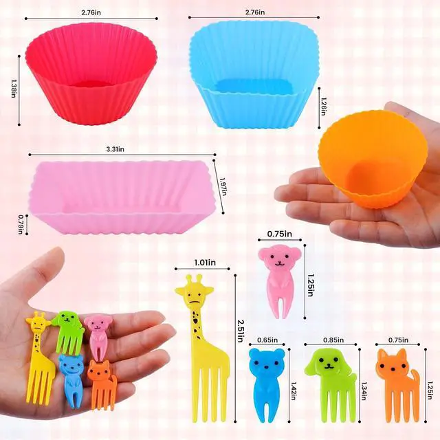 Alt view image 3 of 7 - 60 Pcs Silicone Lunch Box Dividers - Bento Box Accessories, Silicone Cupcake Liners Reusable Muffin Cups for Baking with Animal Food Picks (30 Cupcake Cups + 30 Picks)