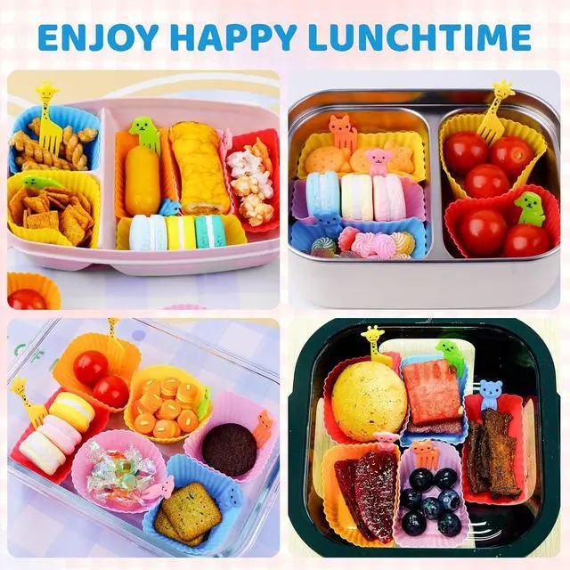 Alt view image 4 of 7 - 60 Pcs Silicone Lunch Box Dividers - Bento Box Accessories, Silicone Cupcake Liners Reusable Muffin Cups for Baking with Animal Food Picks (30 Cupcake Cups + 30 Picks)