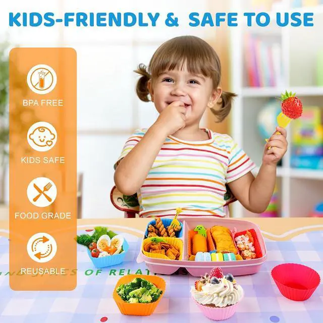 Alt view image 5 of 7 - 60 Pcs Silicone Lunch Box Dividers - Bento Box Accessories, Silicone Cupcake Liners Reusable Muffin Cups for Baking with Animal Food Picks (30 Cupcake Cups + 30 Picks)