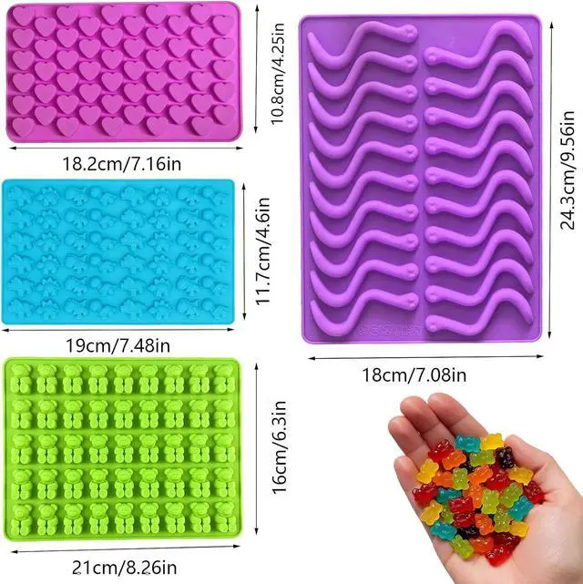 Alt view image 2 of 6 - Gummy Candy Molds - Silicone Mini Gummy Bear/Hearts/Dinosaur/Gummy Worm Mold with 2pcs Dropper,Non-stick and Bpa Free for Candy Chocolate Gummies Baking