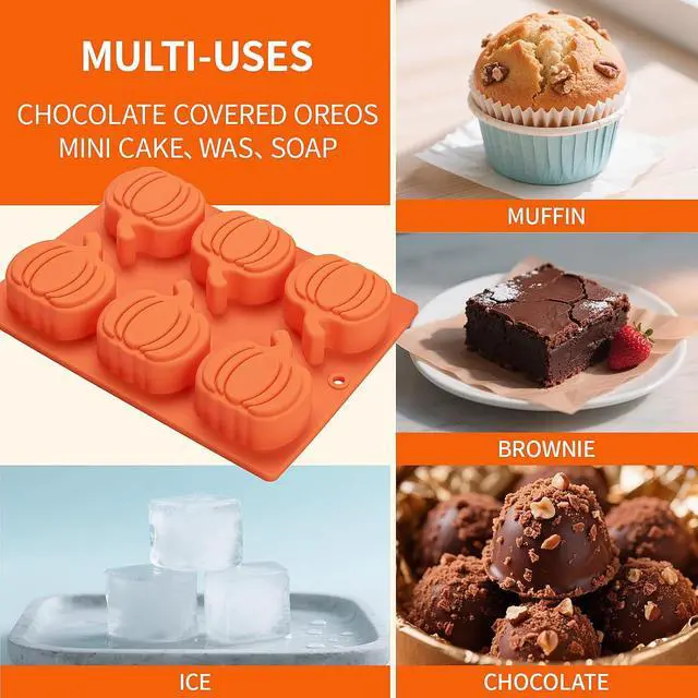 Alt view image 6 of 7 - Silicone Pumpkin Molds, 2 Pack Pumpkin-Shaped Cake Molds Thanksgiving Cookie Molds Muffin Cupcake Pan Hot Chocolate Bomb Mold for Halloween Thanksgiving Fall Baking and Wax Melts Soap Making