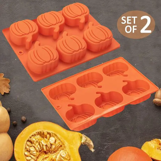 Alt view image 7 of 7 - Silicone Pumpkin Molds, 2 Pack Pumpkin-Shaped Cake Molds Thanksgiving Cookie Molds Muffin Cupcake Pan Hot Chocolate Bomb Mold for Halloween Thanksgiving Fall Baking and Wax Melts Soap Making