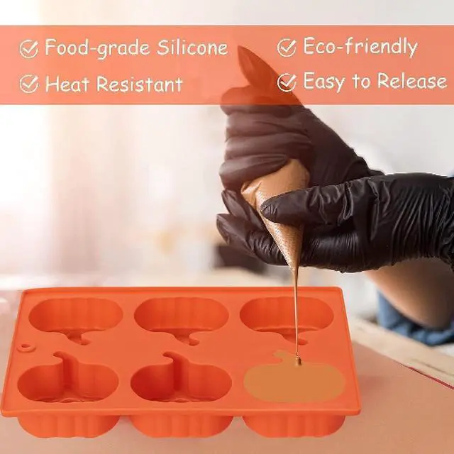 Alt view image 5 of 7 - Silicone Pumpkin Molds, 2 Pack Pumpkin-Shaped Cake Molds Thanksgiving Cookie Molds Muffin Cupcake Pan Hot Chocolate Bomb Mold for Halloween Thanksgiving Fall Baking and Wax Melts Soap Making