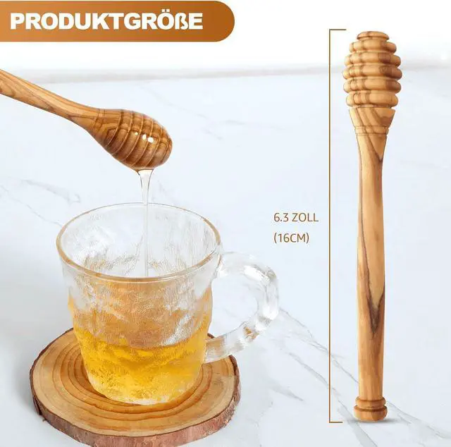 Alt view image 3 of 6 - Traditional Olive Honey Dippers - Durable & Warp-Resistant, Preserves Honey Purity, 1pcs, 6.3 Inch