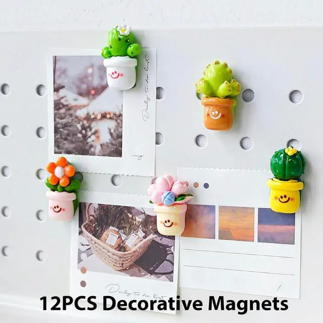 Alt view image 2 of 7 - 12PCS Small Fridge Magnets Cute Cactus Sunflower Magnet Set | 1.1×0.65inch Mini Size Succulents Cacti Flowers Green Pink Yellow Colorful Funny Garden Decorative Magnets