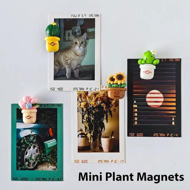 Alt view image 3 of 7 - 12PCS Small Fridge Magnets Cute Cactus Sunflower Magnet Set | 1.1×0.65inch Mini Size Succulents Cacti Flowers Green Pink Yellow Colorful Funny Garden Decorative Magnets
