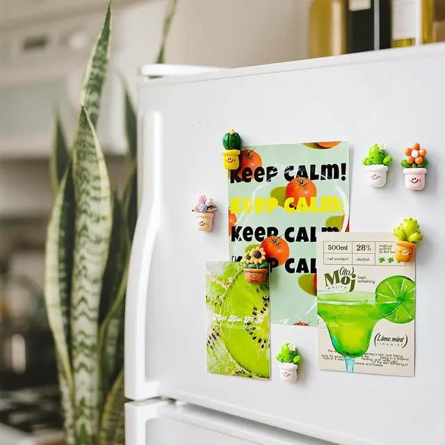 Alt view image 4 of 7 - 12PCS Small Fridge Magnets Cute Cactus Sunflower Magnet Set | 1.1×0.65inch Mini Size Succulents Cacti Flowers Green Pink Yellow Colorful Funny Garden Decorative Magnets