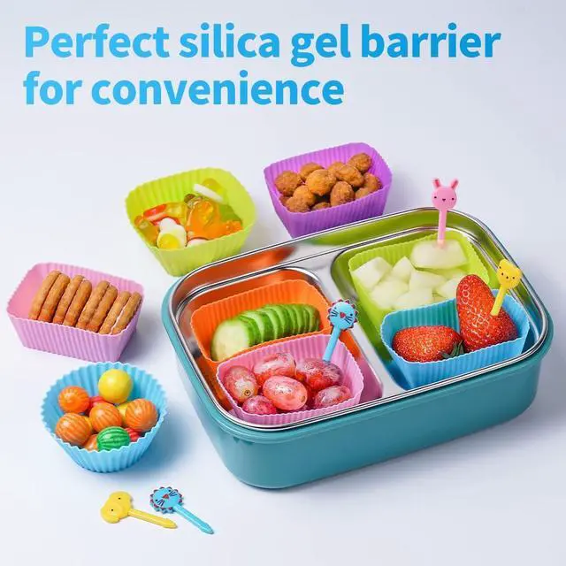 Alt view image 2 of 7 - Doiaz Silicone Lunch Bento Box, 52 Pack Bento Lunch Box Bundle Dividers with Food Picks Lunch Accessories, Durable, Reusable, BPA-Free, Freezer and Dishwasher Safe