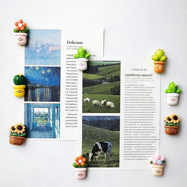 Alt view image 7 of 7 - 12PCS Small Fridge Magnets Cute Cactus Sunflower Magnet Set | 1.1×0.65inch Mini Size Succulents Cacti Flowers Green Pink Yellow Colorful Funny Garden Decorative Magnets