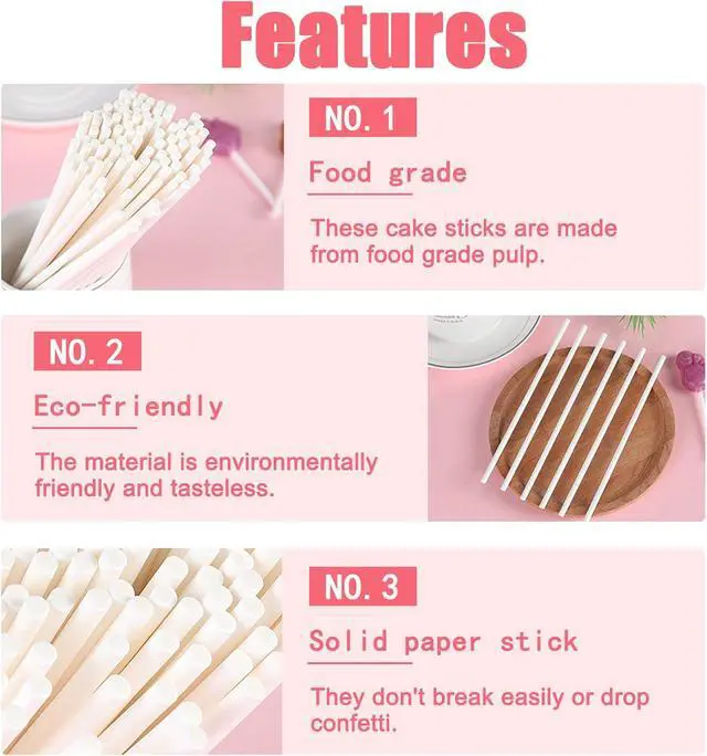 Alt view image 3 of 7 - 500 Pcs 4-Inch White Lollipop Sticks,Cake Pops Sticks,Paper Treat Sticks Sucker Stick for Cake Toppers,Dessert,Chocolate,Cookie,Candy(3mm)