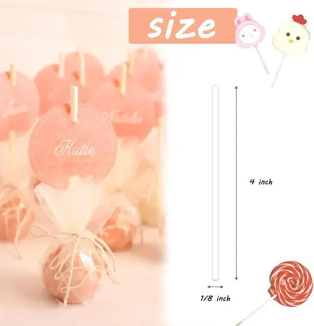 Alt view image 2 of 7 - 500 Pcs 4-Inch White Lollipop Sticks,Cake Pops Sticks,Paper Treat Sticks Sucker Stick for Cake Toppers,Dessert,Chocolate,Cookie,Candy(3mm)
