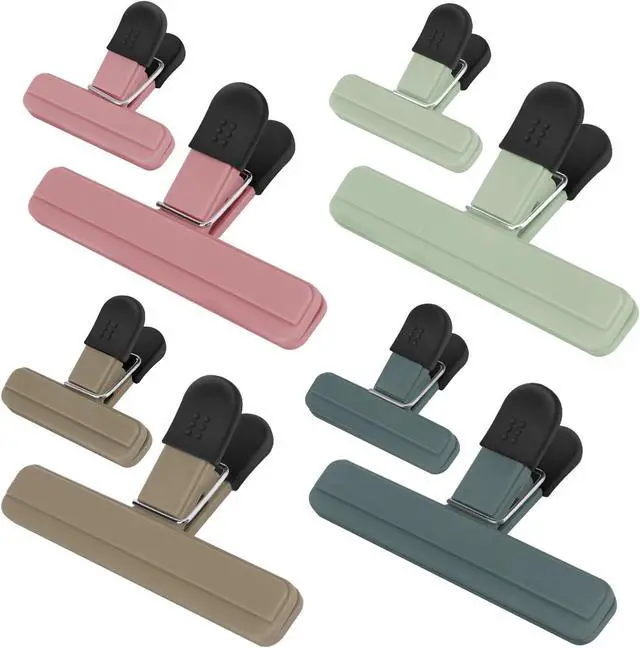 Main image of TACGEA Chip Clips, 8 Pack Food Clips, Upgrade Wide Open Bag Clip for Food Storage with Air Tight Seal Grip Neutral Color (4 x L, 4 x S)
