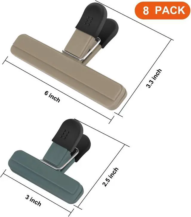 Alt view image 2 of 6 - TACGEA Chip Clips, 8 Pack Food Clips, Upgrade Wide Open Bag Clip for Food Storage with Air Tight Seal Grip Neutral Color (4 x L, 4 x S)