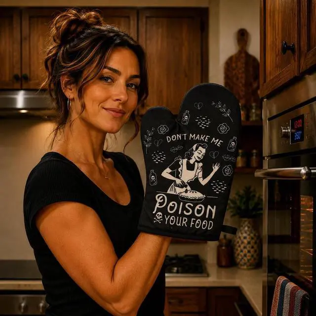 Alt view image 6 of 7 - Don't Make Me Poison Your Food Oven Mitt Funny Oven Mitt | Funny Graphic Kitchenwear, Graphic , Cool Food, Heat Protection, Novelty Cookware